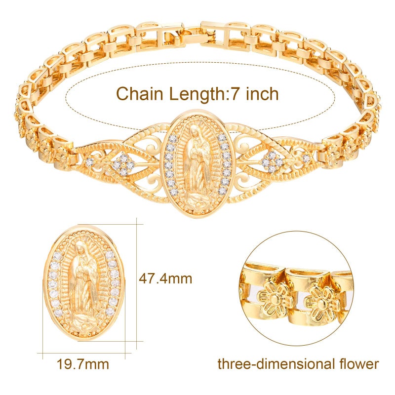 XUANPAI Gold Catholic Bracelet for Women-14k Gold Plated Bracelet,Hypoallergenic Non Tarnish Trendy Jewelry,Dainty Stainless Steel Cubic Zirconia Religious Baptism Virgin Mary Bracelets Gifts for Mom - Image 4