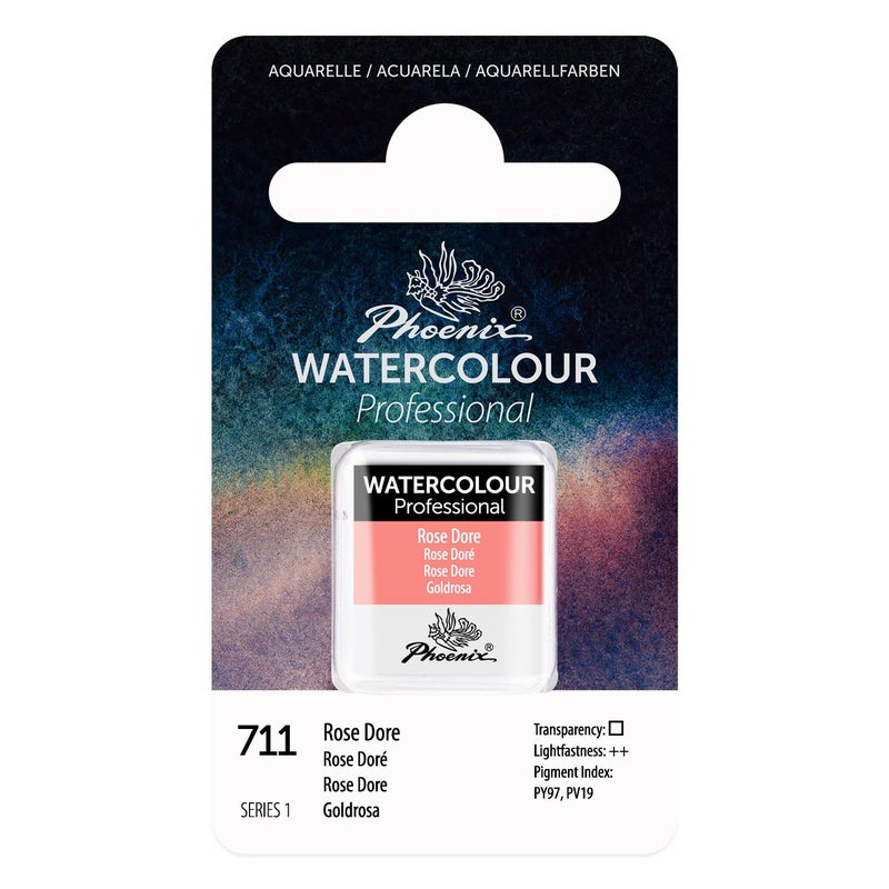 PHOENIX Professional Watercolor Paint Single Watercolor Half Pan Rose Dore 711 - Image 3