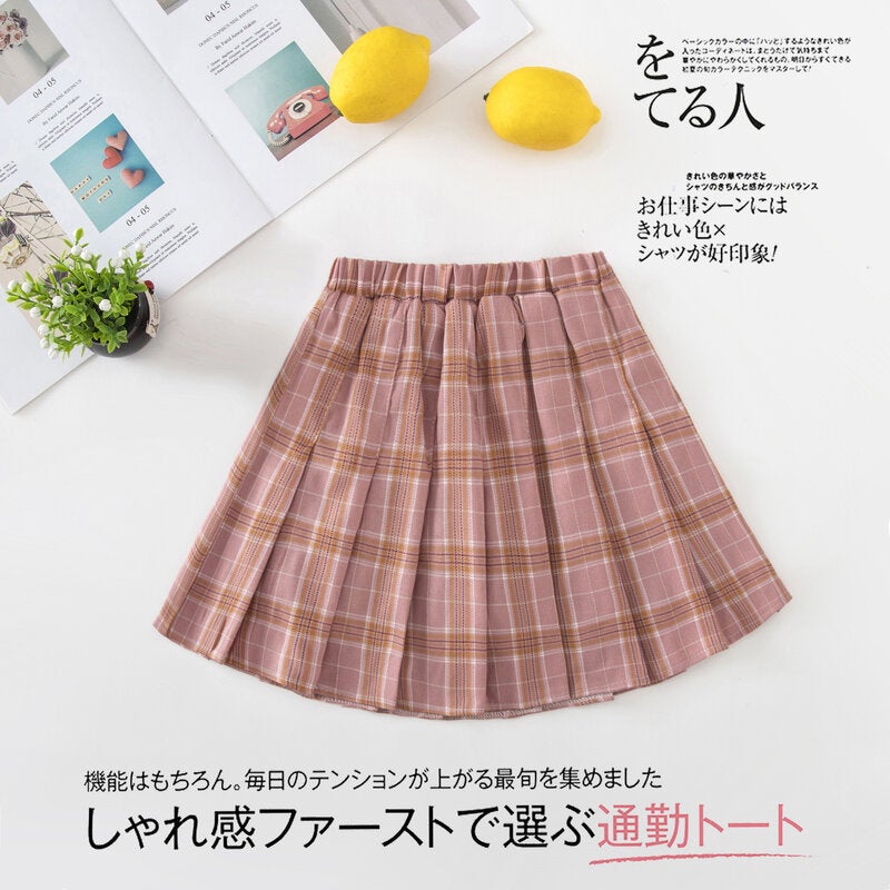 Girls Pleated Skirt Spring Summer A-Line Plaid PINK CHECK  - Image 1