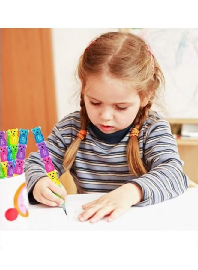 ٢٠ قلم رصاص بلاستيكي قابل للتكديس، قلم رصاص قابل للتكديس على شكل دب للأطفال، أقلام رصاص ٥ في ١ مناسبة لمستلزمات حفلات أعياد الميلاد - Image 3