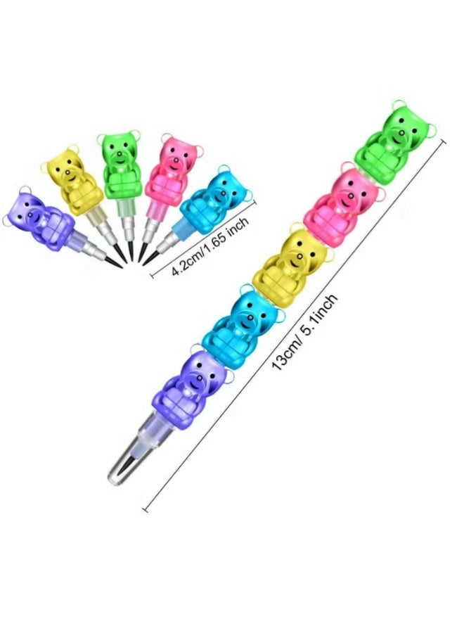 ٢٠ قلم رصاص بلاستيكي قابل للتكديس، قلم رصاص قابل للتكديس على شكل دب للأطفال، أقلام رصاص ٥ في ١ مناسبة لمستلزمات حفلات أعياد الميلاد - Image 2