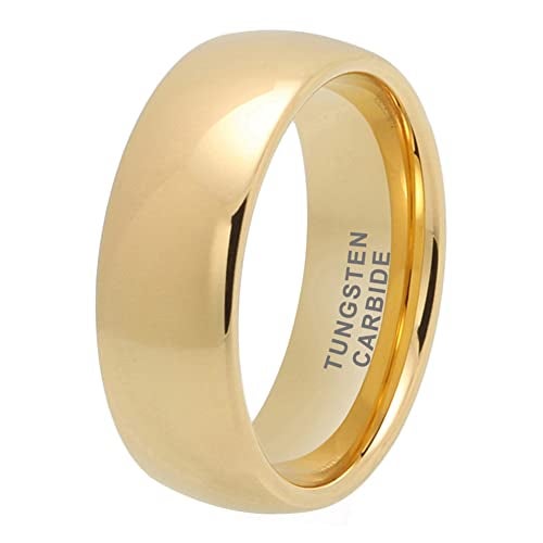 TUTISS 8mm Gold Tungsten Rings for Men Women Engagement Wedding Bands Domed Polished Comfort Fit Size 10 - Image 1