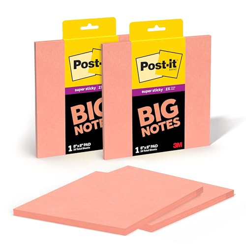 Post It Post-it Super Sticky Big Notes, 8 in. x 8 in., Extra Large Sticky Notes in Papaya Fizz, 2 pads, 60 Sheets Total, Great for Vision Boards, Creative Projects, Study Spaces, Group Brainstorming, and More - Image 1