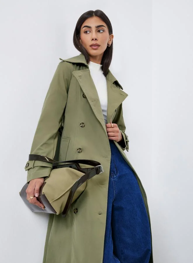 Styli Styli Khaki Double Breasted Midi Trench Coat
