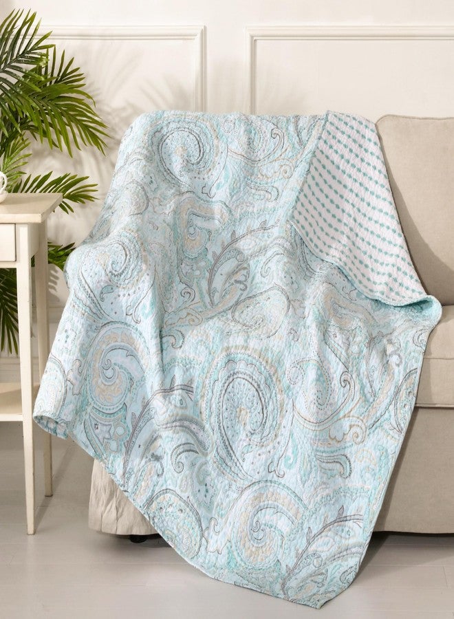 Levtex Home - Spruce Spa - Quilted Throw - 50x60in. - Paisley Pattern in Soft Spand Tan Hues - Reversible Pattern - Cotton Fabric - Image 1