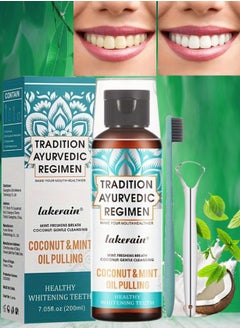 200ml Coconut Oil and Peppermint Oil Pulling Whitening Mouthwash Teeth Whitening Oil Pulling Mouthwash Natural Coconut Oil Pulling for Healthier Teeth and Gum Fresh Breath With 7 Natural Pulling Oil