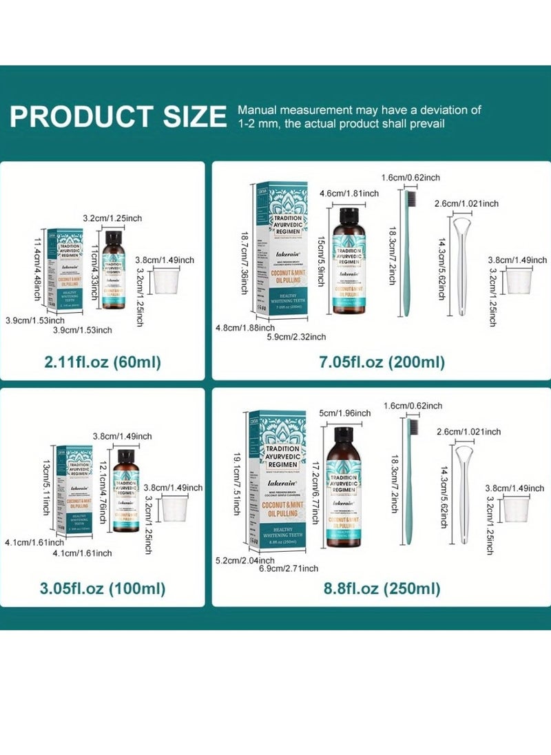 lakerain - 200ml Coconut Oil and Peppermint Oil Pulling Whitening Mouthwash Teeth Whitening Oil Pulling Mouthwash Natural Coconut Oil Pulling for Healthier Teeth and Gum Fresh Breath With 7 Natural Pulling Oil - Image 1