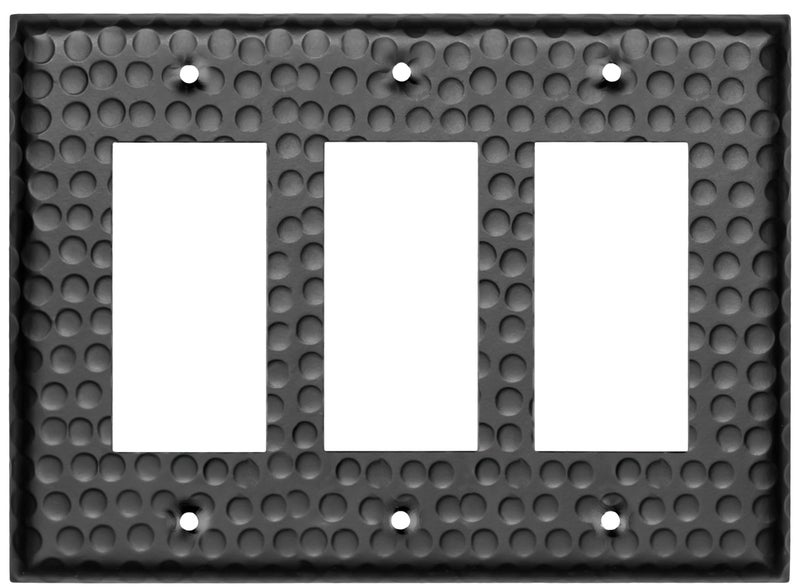 Monarch Abode Rocker Light Switch Cover Plate 3Gang Matte Black Decorator Wall Plates Hand Hammered Decorative Outlet Covers Wall Plates for Receptacle GFCI Electric Outlet Cover Pack of 1