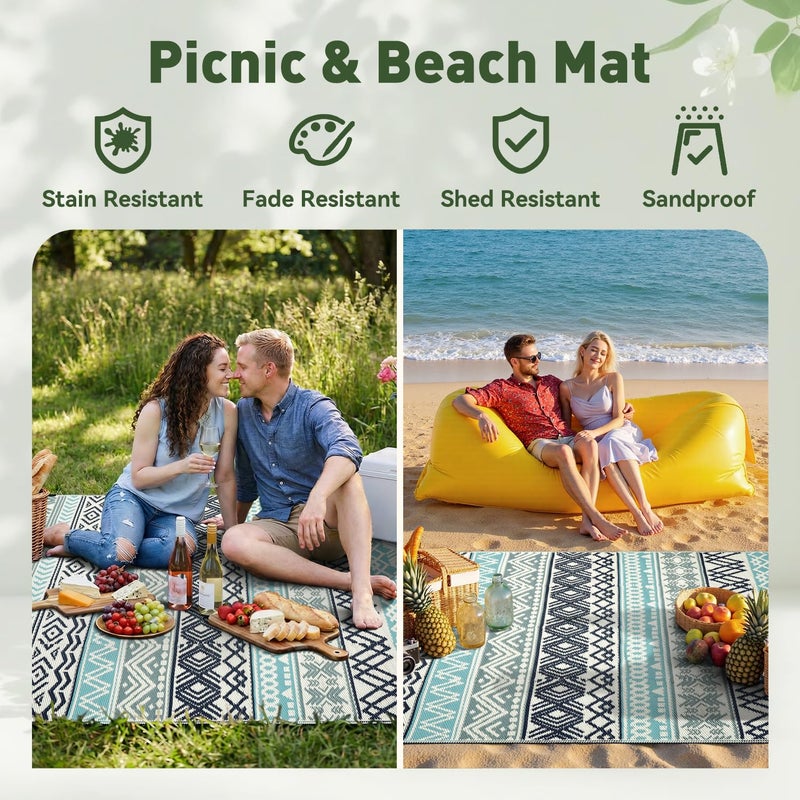 MontVoo Outdoor Rug Carpet 8x10 Waterproof-Patio Rug Mat Reversible RV Camping Rug Picnic Mat Plastic Straw Outside Rug for Balcony Porch Deck Beach-Boho Outdoor Area Rug for Patio Decor Colorful - Image 5