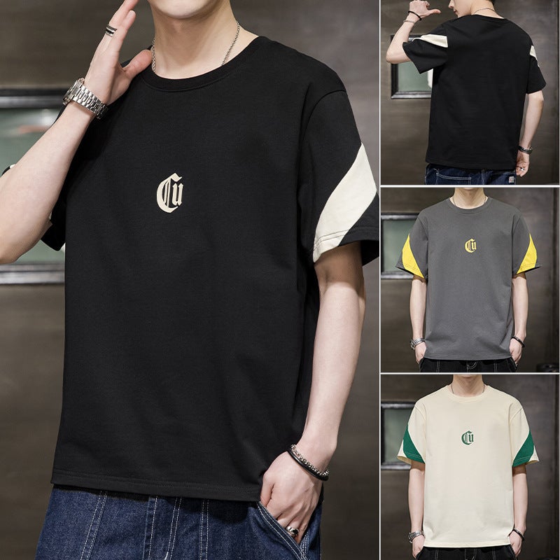 2023 Men's Short-sleeved T-shirt Loose Trendy All-match Fatty Extra Large Size Simple Solid Color Half-sleeved Base Shirt - Image 2