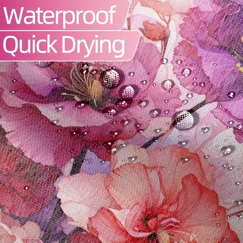 Uiiooazy Pink Shower Curtain for Bathroom Rose Pink Floral Shower Curtain Set with Hooks Abstract Purple Pink Flowers Bathtub Decor Waterproof Fabric Curtains 72x72inches - Image 3