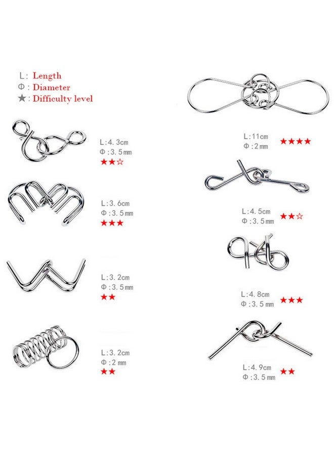 AUGEN Augen Brain Teasers Metal Wire Puzzle Toys, IQ Tester, Brain Games for Kids and Adults, Fun Fidget Puzzles, Train Your Brain, Disentanglement Puzzle Unlock Interlock Toys (8 Pieces, Model- B) - Image 2