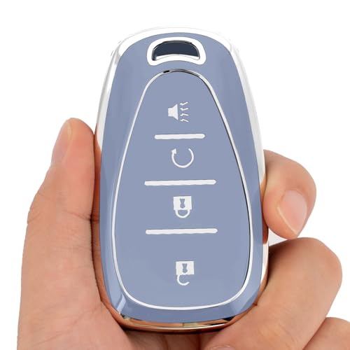 CHATYYD Key fob Cover for Chevy with Keychain,Soft TPU Car Key Cover Case for Chevy Bolt Equinox Trax Sonic Volt 2017-2025 Accessories(Silver Edged Blue) - Image 3