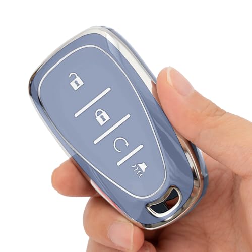 CHATYYD Key fob Cover for Chevy with Keychain,Soft TPU Car Key Cover Case for Chevy Bolt Equinox Trax Sonic Volt 2017-2025 Accessories(Silver Edged Blue) - Image 4