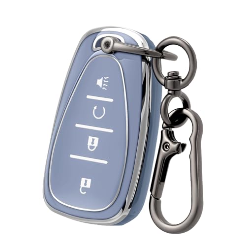 CHATYYD Key fob Cover for Chevy with Keychain,Soft TPU Car Key Cover Case for Chevy Bolt Equinox Trax Sonic Volt 2017-2025 Accessories(Silver Edged Blue) - Image 1