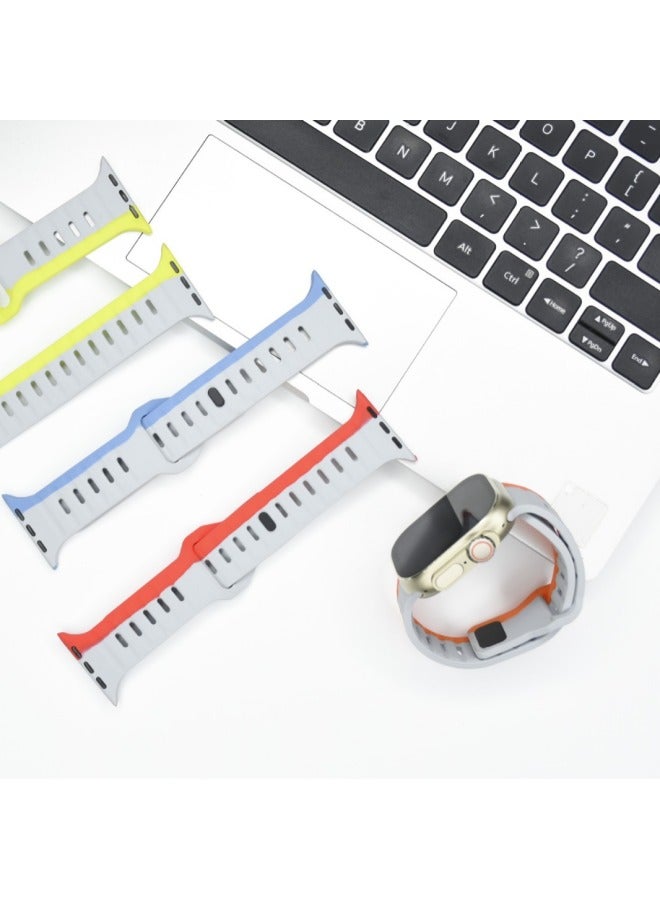 Sporty Silicone Apple Watch Band With Colorful Diamond Frame Suitable For All Models Of Apple Watch By Boligao-Color:38/40/41mm Light Gray Orange - Image 3