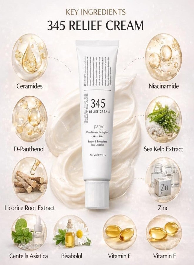 PARYO ENTERPRISES 345 Relief Cream, Daily Face Moisturiser with PDRN & Niacinamide, Vegan Korean Skincare for All Skin Types, 50ml - Image 4