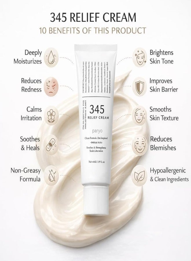 PARYO ENTERPRISES 345 Relief Cream, Daily Face Moisturiser with PDRN & Niacinamide, Vegan Korean Skincare for All Skin Types, 50ml - Image 2