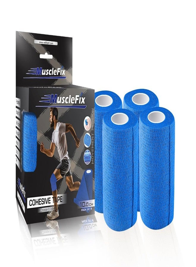 MuscleFix Cohesive Bandage Wrap 10cm x 4.5m, Self Adhesive Crepe Bandage| Athletic Sports Tape for Wrist, Ankle & Knee Support | Breathable, First Aid & Veterinary Wrap (Pack of 4, Blue) - Image 1