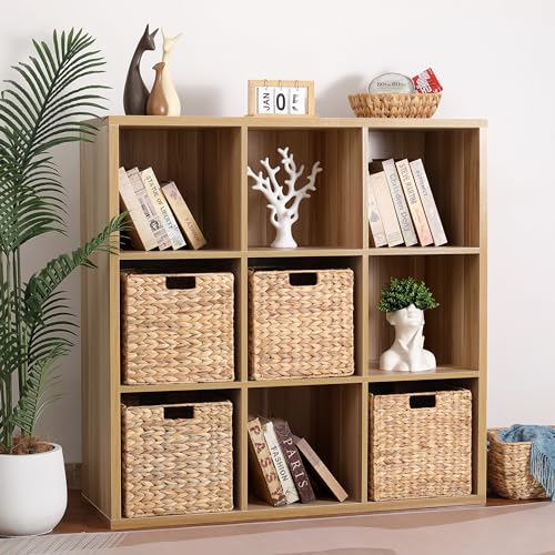 DINGTAI 12 x 12 x 12in Water Hyacinth Storage Baskets, Wicker Storage Baskets for Shelves, Foldable Square Bins for IKEA Kallax Set of 3, Large Cubby Rattan Basket, Wicker Basket for Organizing - Image 2