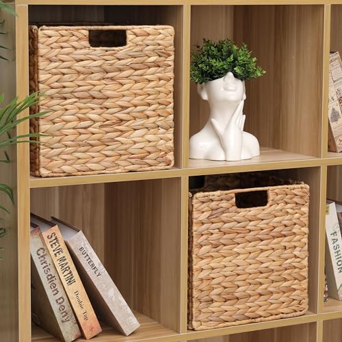 DINGTAI 12 x 12 x 12in Water Hyacinth Storage Baskets, Wicker Storage Baskets for Shelves, Foldable Square Bins for IKEA Kallax Set of 3, Large Cubby Rattan Basket, Wicker Basket for Organizing - Image 5