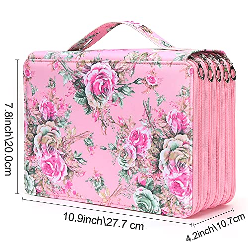 Vomgomfom 252 Slots Pencil Bag 5Layer Zipper Art Supply Organizer PU Leather Portable Colored Pencil Case with Handle for 252 Watercolor Pens Gel Pens Pink Rose - Image 3