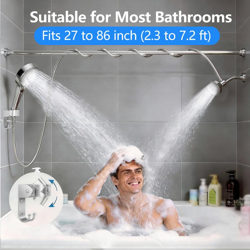 NTPN Dual Shower Head with Handheld for Couples: High Pressure Double Shower Heads for Two People - Adjustable Two Showerhead System with 3 Flow Settings Fits 2 Person Bathroom (Chrome) - Image 2