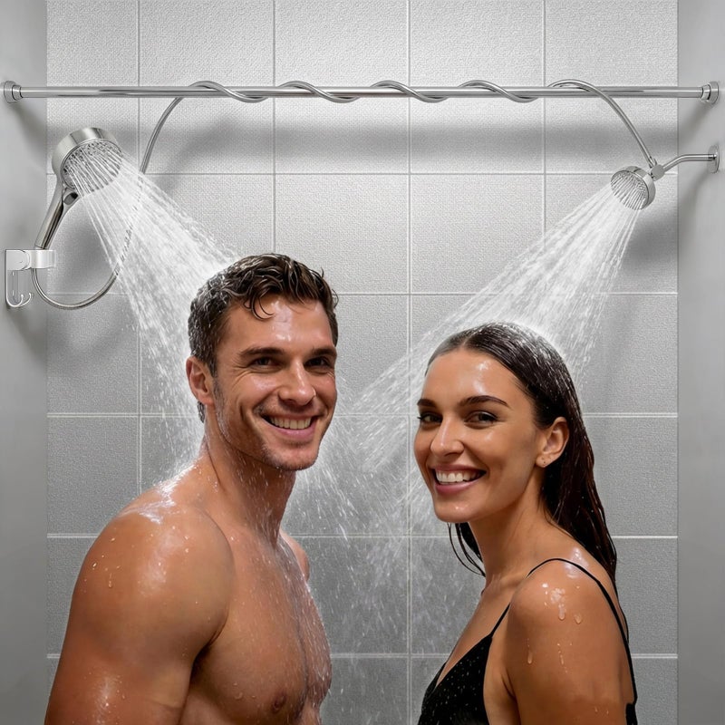 NTPN Dual Shower Head with Handheld for Couples: High Pressure Double Shower Heads for Two People - Adjustable Two Showerhead System with 3 Flow Settings Fits 2 Person Bathroom (Chrome) - Image 1