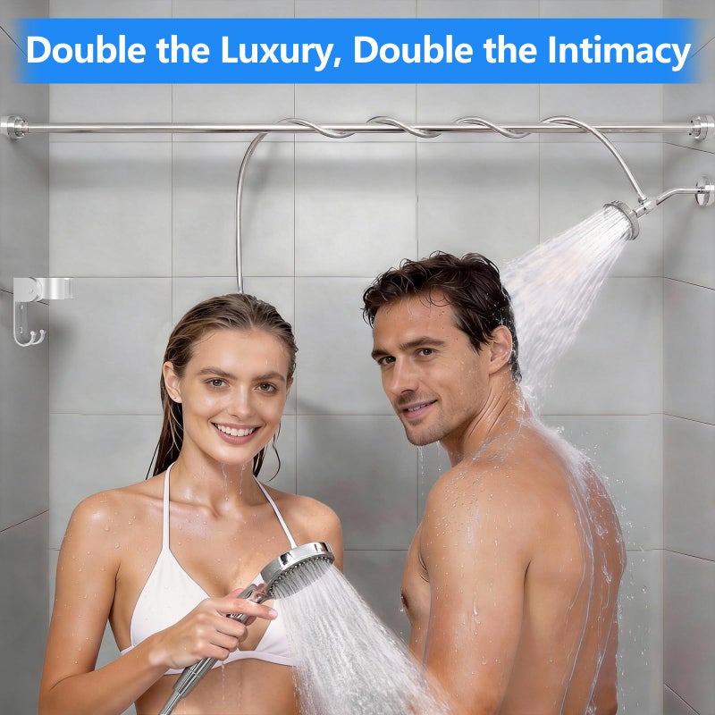 NTPN Dual Shower Head with Handheld for Couples: High Pressure Double Shower Heads for Two People - Adjustable Two Showerhead System with 3 Flow Settings Fits 2 Person Bathroom (Chrome) - Image 3
