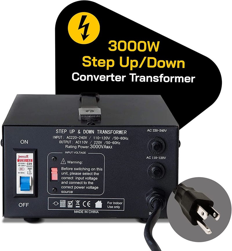 ELC T Series 3000 Watt Voltage Converter Transformer - Step Up/Down - 110v to 220v / 220v to 110v Power Converter - Circuit Breaker Protection, CE Certified [3-Years Warranty] - Image 2