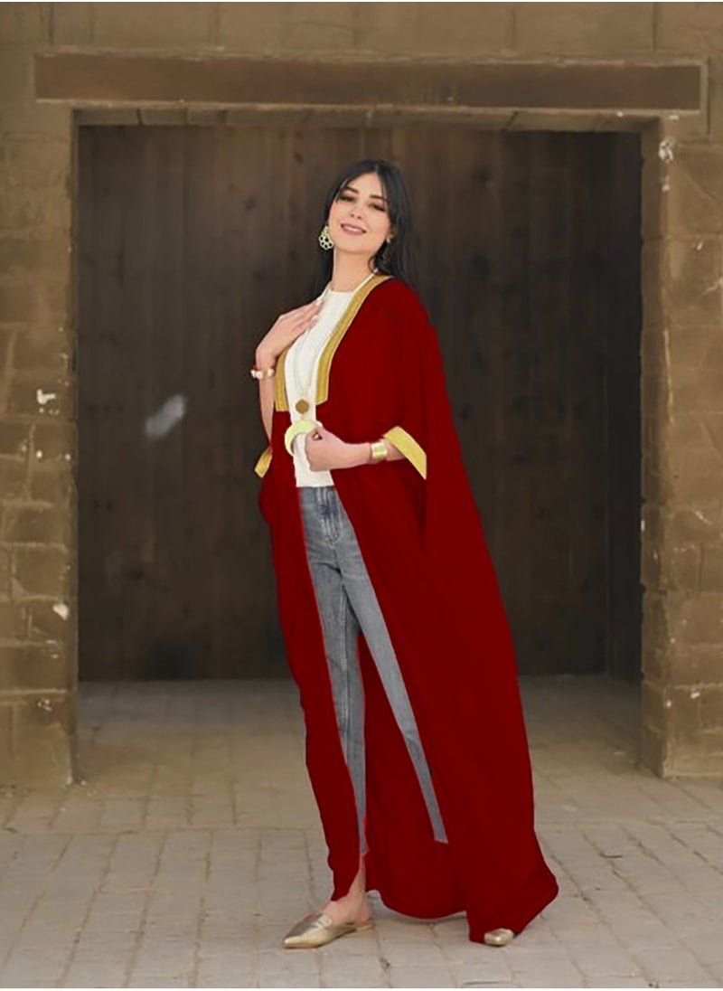 صن سيت قفطان شيفون للنساء من صن سيت عباره عن عبايه مطعمة بجبير ذهبي - أحمر  - Image 5