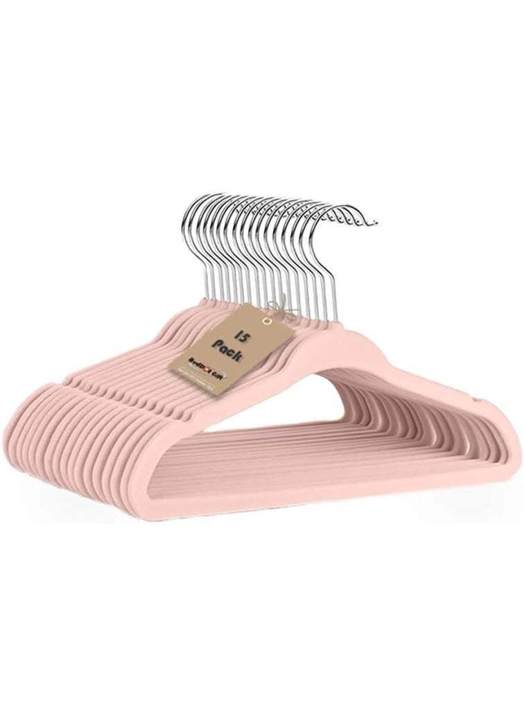 Red Dot Gift® 15-Pack Pink Velvet Kids Hangers - 35cm Premium Childrens Hangers for Closet, Ultra Thin Cute Hangers Kids Clothes Hanger - Image 1
