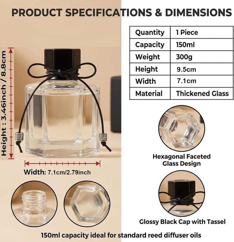 vipolish 1Pcs 150ml 5 fl oz Empty Refillable Clear Glass Diffuser Bottle Aromatherapy Diffuser Jar Container Fragrance Accessories Use for DIY Replacement Reed Diffuser Sets Essential Oils Craft Decor - Image 1