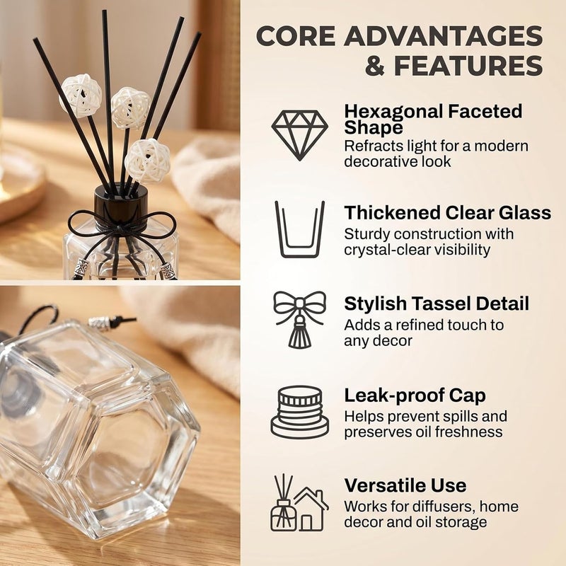 vipolish 1Pcs 150ml 5 fl oz Empty Refillable Clear Glass Diffuser Bottle Aromatherapy Diffuser Jar Container Fragrance Accessories Use for DIY Replacement Reed Diffuser Sets Essential Oils Craft Decor - Image 3