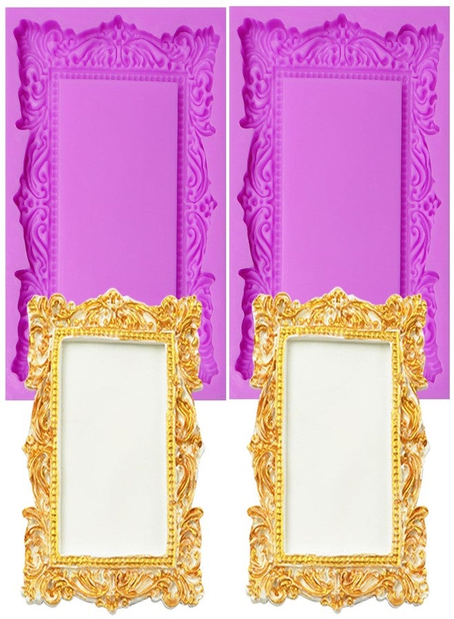 acvcatto Baroque Photo Frame Fondant Silicone Molds, 3D Picture Mirror Frame Cake Decoration Molds for Chocolate Candy Sugar Craft Gum Paste Cookies Resin Clay Set of 2 - Image 1
