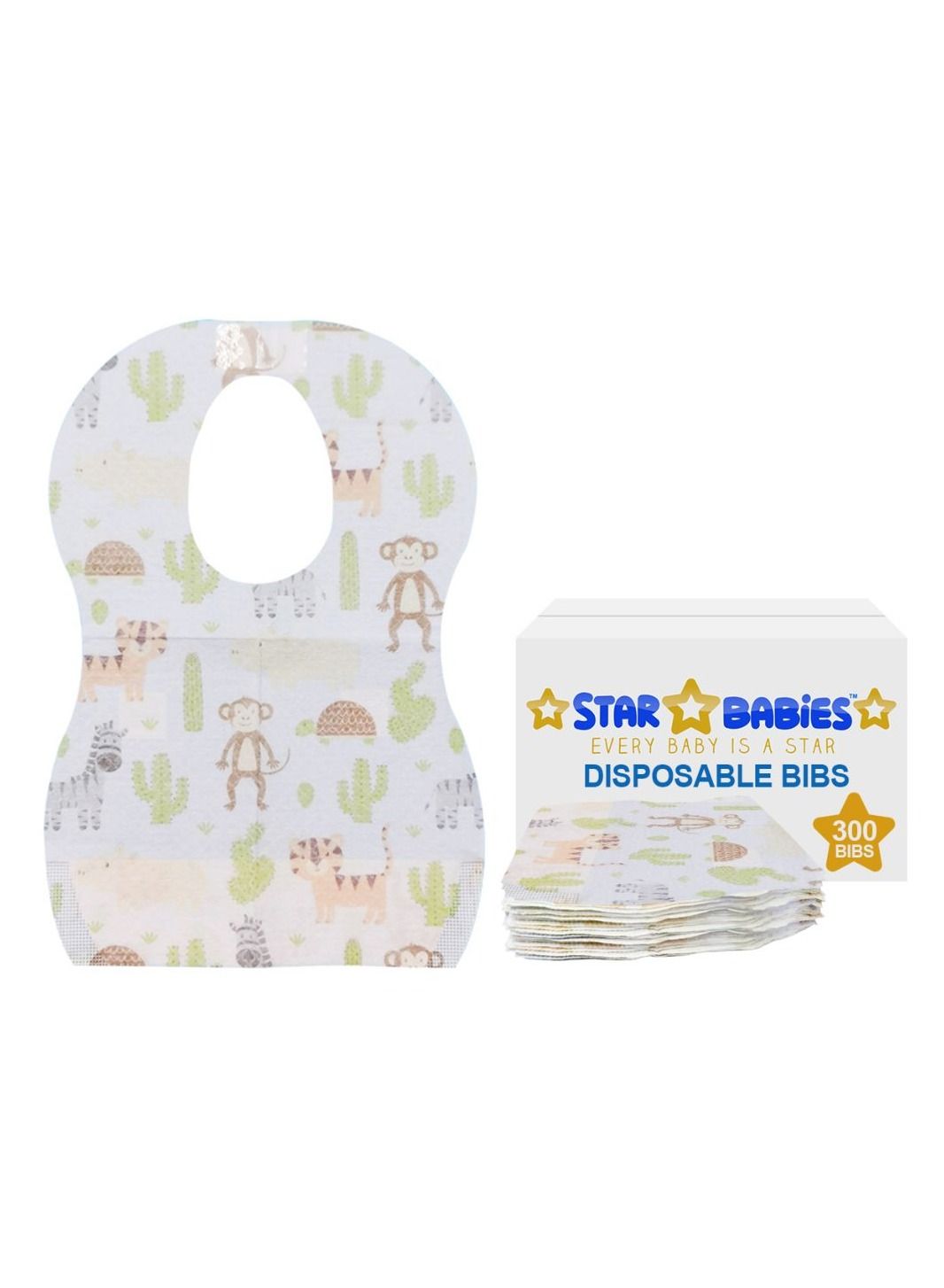 Star Babies -Printed Disposable Bibs Pack of 60-Animals
