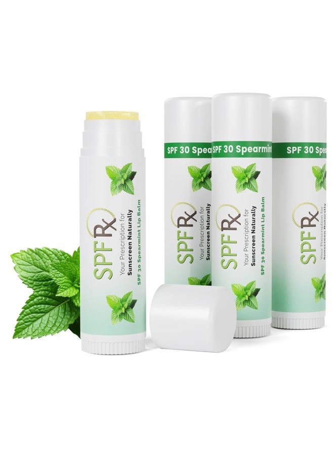 SPF Rx , SPF 30 Spearmint Sunscreen Lip Balm Broad Spectrum Protection, Rapid Relief for Dry Chapped Lips, Superior Protection Against UVA & UVB Rays - 0.15 oz, (4 Pack) - Image 1