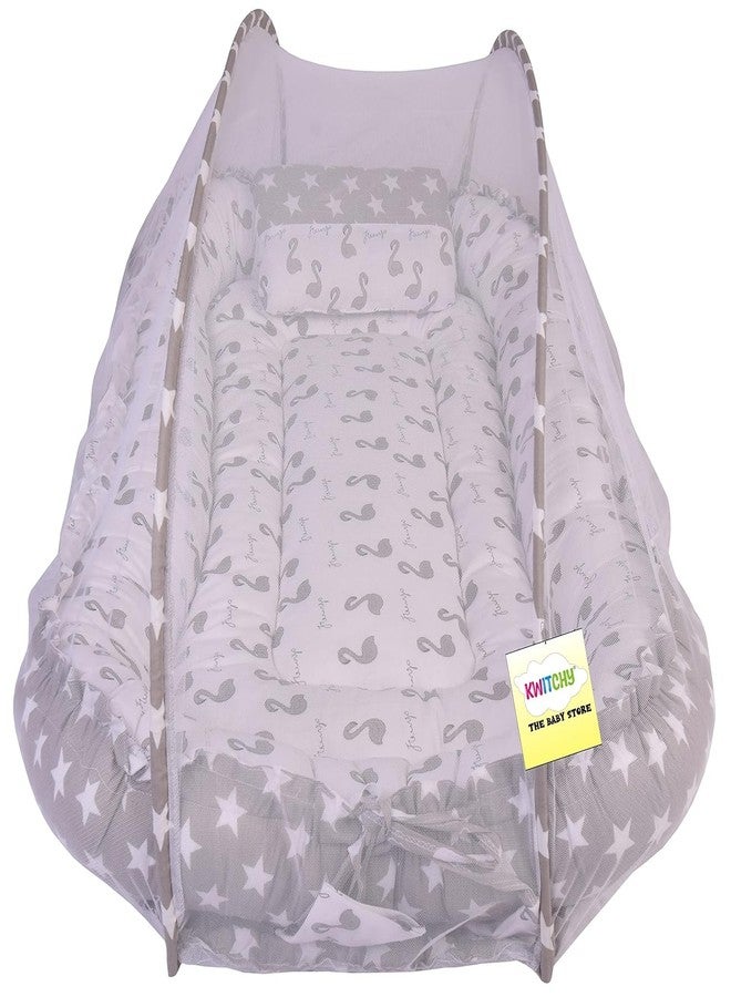 Kwitchy Flat Bed Baby Bed New Born Baby Bedding Set (0-12 Months, Grey) - Image 1