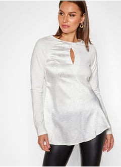 Long Sleeve Woven Keyhole Top