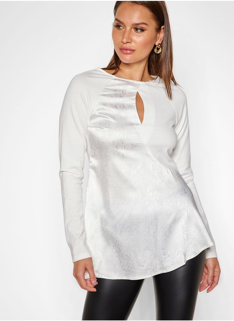 LOST INK - Long Sleeve Woven Keyhole Top - Image 1