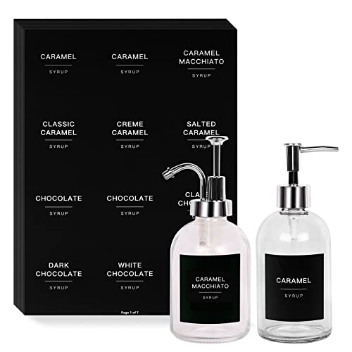 Gbuxska 84PCS Black Coffee Syrup Labels for Coffee Bar Accessories, Minimalist Fancy Decor for Coffee Station, Coffee Bar Labels for Coffee Syrup Bottle - Image 1