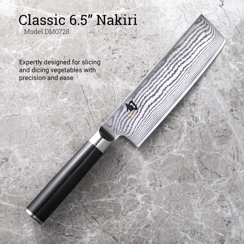 Shun Shun Classic 6.5" Nakiri Knife, Handcrafted Japanese Vegetable Knife, VG-MAX Core with Damascus Stainless Steel Cladding, Pakkawood Handle, Slicing Tool for Professional and Home Chefs  - Image 2
