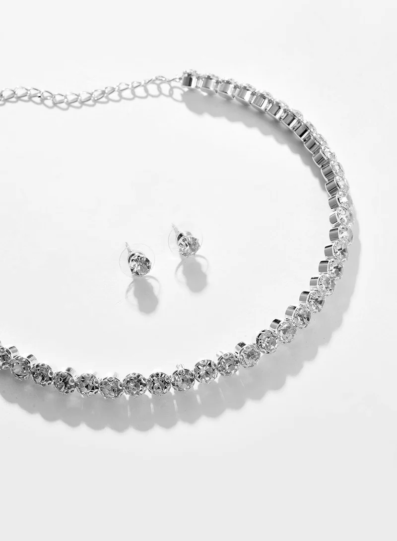 SOHI White Stone-Studded Artificial Jewellery Set