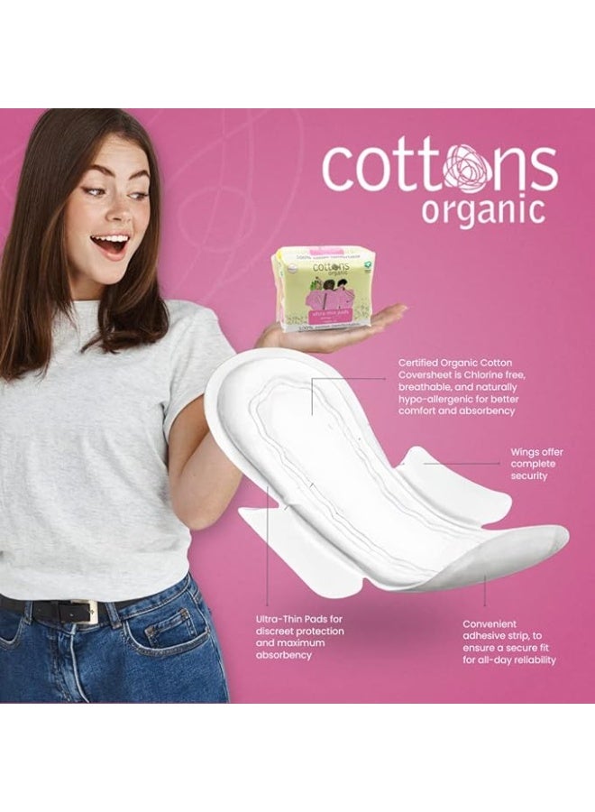 Cottons Organic Super Ultra-Thin Pads with Wings - 12 Pads - Image 2