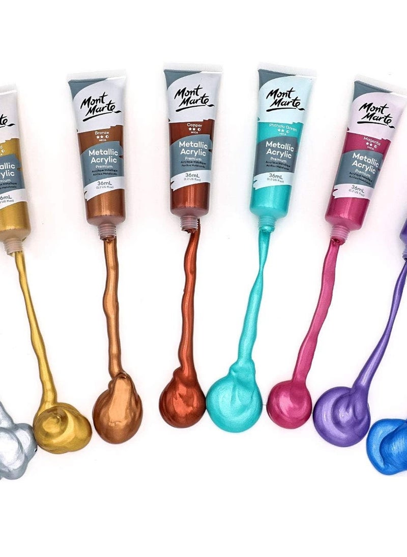 Mont Marte - 8-Piece Metallic Acrylic Paint 36ml Per Tube Lightfast Colors With Smooth Consistency And Opaque Metallic Finish. - Image 1