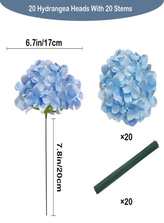 Cherica 20 Pcs Blue Hydrangea Artificial Flowers Bulk, Faux Hydrangea Flowers Heads, Artificial Fake Silk Hydrangea Flowers with Stems, Blue Flowers Artificial for Decoration Wedding Décor - Image 2