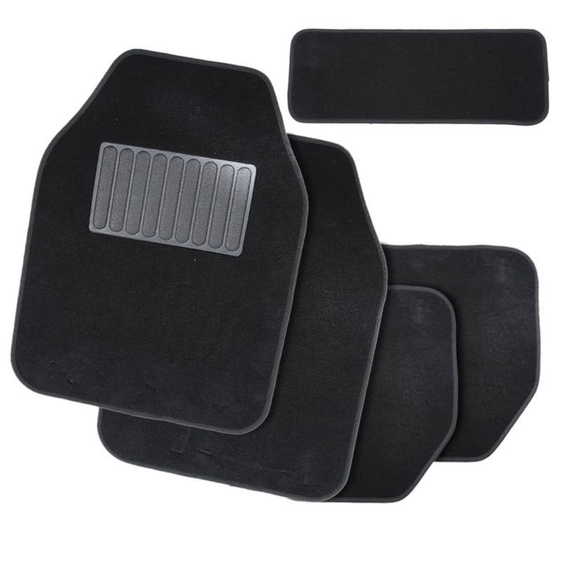 5PCS automotive floor mats for cars SUVs trucks heavy duty rubber material classic black with safety heel pad all weather protection - Image 1