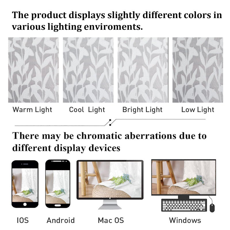 Lecloud Leia 36 Inch White Sheer Curtains Tiers 2 Pieces, Airy & Breathable Jacquard Texture Kitchen/Bedroom/Livng Room Curtain Small Window, Farmhouse Leaves Voile Drapes Dual Rod Pocket, 38W x 36L - Image 5