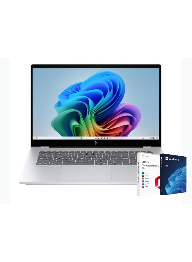 HP لابتوب أومني بوك 7 الذكي مع شاشة تعمل باللمس FHD بحجم 17.3 بوصة، معالج كور ألترا 7 258V/32 جيجابايت RAM/4 تيرابايت SSD/بطاقة رسومات NVIDIA GeForce RTX 4050 بسعة 6 جيجابايت/ويندوز 11 برو مع مكتب 2024 مدى الحياة - Image 1