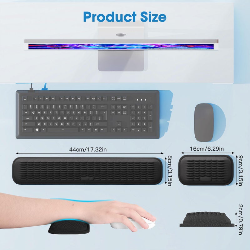 MEKASS Ergonomic Wrist Rest for Keyboard and Mouse, Soft Memory Foam Keyboard Wrist Rest Set with Non-Slip Silicone Base, Easy Typing, Pain Relief, Comfort for Office, Work, Gaming (Classic Black) - Image 5